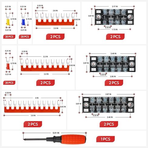 6 Sets Terminals Block Strips, 6Pcs 15A 600V 4 5 6 Positions Screw Terminal Block + 12Pcs Insulated Terminals Barrier Strip + 60Pcs Wire Connector + Screwdriver in Kuwait
