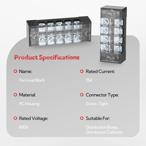 6 Sets Terminals Block Strips, 6Pcs 15A 600V 4 5 6 Positions Screw Terminal Block + 12Pcs Insulated Terminals Barrier Strip + 60Pcs Wire Connector + Screwdriver in Kuwait