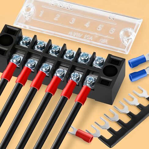 6 Sets Terminals Block Strips, 6Pcs 15A 600V 4 5 6 Positions Screw Terminal Block + 12Pcs Insulated Terminals Barrier Strip + 60Pcs Wire Connector + Screwdriver in Kuwait
