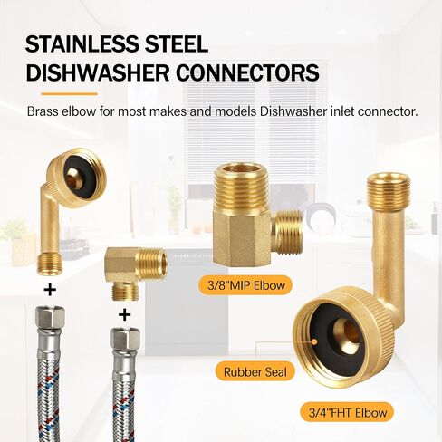 كوع دوار لغسالة الأطباق من النحاس - محول خرطوم 3/4 بوصة إلى 3/8 بوصة، يناسب معظم خطوط إمداد المياه لغسالة الأطباق مع وصلة 1 × 90 درجة | 1 مجموعة in Kuwait