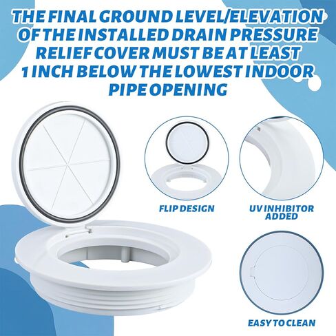 AceOrbit 4" White Flip Top Sewer Relief Cap Odorless Backflow Preventer Plastic Pop up Sewer Cap Fits Onto Sewage Pipe with a 4" Female Pipe Thread in Saudi Arabia