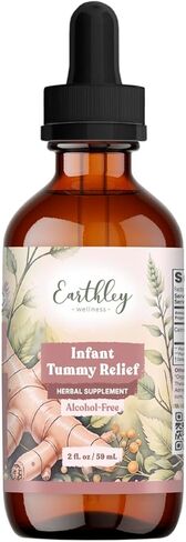 Earthley Wellness Infant Tummy Relief, Gripe Water, Organic Herbal Tincture for Gas, Bloating, and Hiccups in Babies & Kids, Gentle Stomach Support with Fennel, Ginger, & Catnip, Alcohol-Free (2 oz) in Kuwait