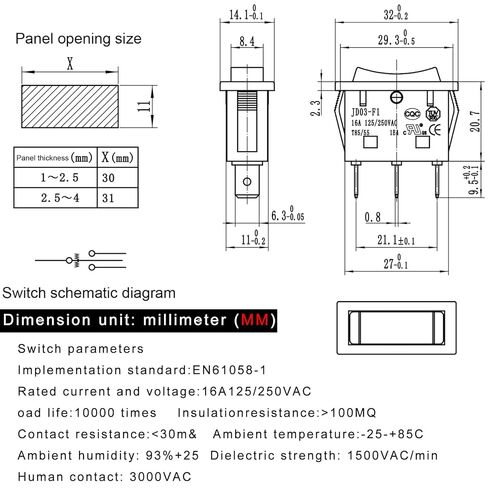 2-Pack JD03-F1 KCD4-3NC Rocker Switch 16A 125/250VAC 3-Pin/3-Position Double Side Momentary ON/Off Switch for Power Tools, Marine Equipment & Industrial Controls in Saudi Arabia