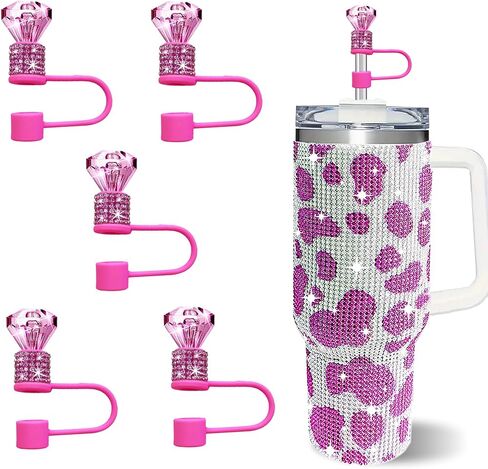 5 Pcs Bling Diamond Straw Cover Set, Double Rhinestone Straw Topper for Stanley 30&40oz Tumblers, 0.4in Lid Accessories for 10 mm Straws (Color A) in Saudi Arabia