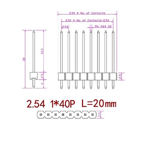 20pcs Copper pins gild 40-Pin 2.54mm 20mm Length Header Pin Male Breakable Pin Header for Arduino Prototype Shield in Saudi Arabia
