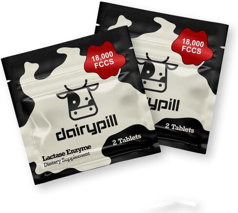 DairyPill Lactase Enzyme 18,000 FCCs per Pill, 4 Count Sample Pack, Solution for Lactose Intolerance, Portable, Easy to Swallow, Preservative and Gluten Free, American Made, Non GMO in Saudi Arabia