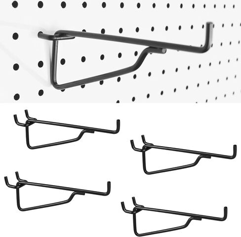 Pegboard Shelf Hooks, 4 Pack Metal Utility Hook Set, 1/4 inch Peg Board Organizer Accessories, Shelves and Baskets Brackets, Display and Storage Rack for Garage Art Craft Room Office (Black, 8") in Kuwait