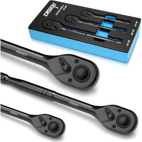 DISEN 3PCS Black Ratchet Wrench Set (1/2", 3/8", 1/4" Drive) - 90-Tooth Drive Ratchet Socket Wrench, Black Oxide Finish with Reversible Quick Release & EVA Tray - Industrial Ratchet Wrench Kit in Kuwait