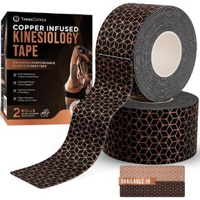 TheraCopper Copper Infused Kinesiology Tape – 2 Rolls (40 Precut Strips) – Advanced Waterproof Kinesiology Tape for Shoulder, Elbow, Bowling Wrist, Weightlifting, Muscle Strain & Joint Support in Kuwait