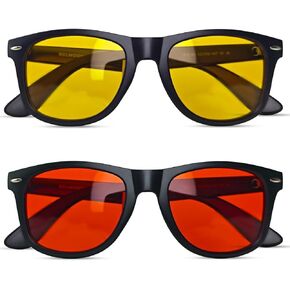 Solmoon - Blue Light Blocking Glasses - Sunset Yellow Lens and Deep Night Red Lens, American Tritan™ BPA Free Lenses, Includes 2 Pouches & Cleaning Cloth - Unisex Red Lens Glasses in Saudi Arabia