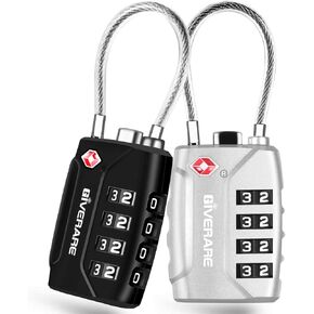 2 Pack TSA Approved Travel Luggage Locks, 4-Digit Metal Cable Combination Suitcase Lock, Alloy Padlocks, Weatherproof Padlock for Locker, Golf Bag, Gun Case, Backpack, Anti Theft-Black&Silver in Kuwait