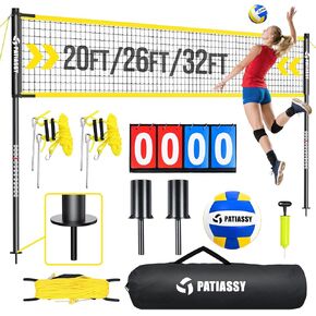Outdoor Portable Volleyball Net Set for Backyard Beach with Adjustable Height & Width (32/26/20FT) Rust-Resistant Poles, PU Volleyball, Scoreboard, Carry Bag and Anti-Sagging Net for Easy Setup in Kuwait