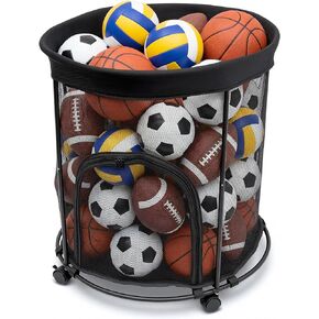 HENMI Upgraded Round Sports Ball Storage Cart - Rolling Ball Holder with Wheels for Basketball Storage & Outdoor Toy Storage, Metal Bin for Garage & School in Kuwait