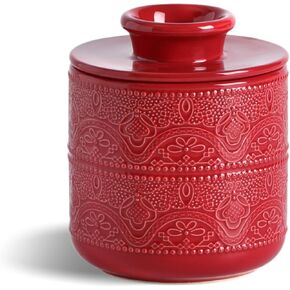Butter Crock, Ceramic Butter Keeper & Dish with Lid - Keeps Butter Soft and Spreadable Fresh for Countertop, Christmas Gift for Home Kitchen (White, One Size) in Kuwait