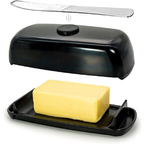 Butter Hub Plastic Butter Dish with Lid and Knife - Mothers Day Gift, Covered Dish Keeper with Magnetic Knife Holder, Easy Scoop, No Mess Lid Container, Dishwasher Safe, BPA-Free - Clear, US Regular in Kuwait