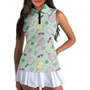 قميص غولف بلا أكمام للسيدات لعام 2025 قميص بولو عصري zip polo رطوبة تنس تنس. in Kuwait