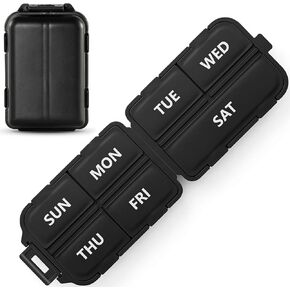 7 Day Compact Pill Organizer, Foldable Portable Travel Pill Box with Double Protection, Daily Small Pill Case Dispenser for Medication, Vitamins, Supplements (Clear Pink) in Kuwait