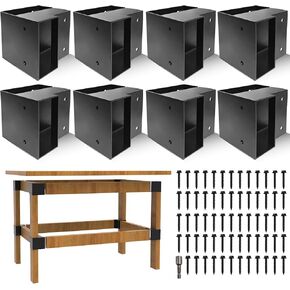 مجموعات دعامات زوايا منضدة العمل، دعامات زوايا فولاذية شديدة التحمل 2x4 لطاولة العمل، منضدة عمل مخصصة بنفسك، أرفف جراج (أسود-8 عبوات) in Kuwait