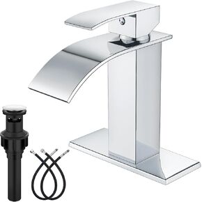 Midanya Bathroom Faucet with Waterfall Spout, Single Hole or 3-Hole Deck Mount, 304 Stainless Steel Sink Faucet with Pop-Up Drain, RV Vanity Compatible,Gold in Kuwait