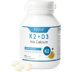 Calcium Supplement 800mg with Vitamin D3 1000 IU & K2 45mcg, Milk Calcium for Bone Density & Joint Support, Non-GMO Gluten Free, 90 Easy-Absorb Softgels for Adults in Saudi Arabia