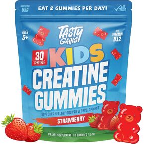 TASTY GAINS Kids & Teen Creatine Gummies with Vitamin B12 for Growth Support, Easy Chew Daily Supplement, Gummy Vitamins for Kids and Teens, Ages 5+ in Saudi Arabia