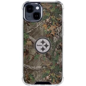 حافظة هاتف Skinit الشفافة متوافقة مع iPhone 14 - تصميم مموه أخضر مرخص رسميًا من NFL Pittsburgh Steelers Realtree Xtra in Kuwait