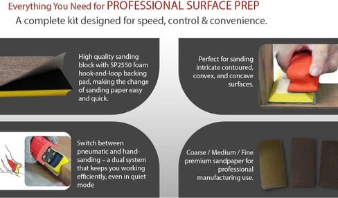 آلة صنفرة الهواء ذات الخط المستقيم + 13 قالب صنفرة محيطي + 60 ورقة صنفرة. وزن خفيف 520 جم، تحكم منخفض في التعب. للأعمال الخشبية والأثاث والإعدادات المعدنية. ضمان لمدة سنة واحدة. in Kuwait