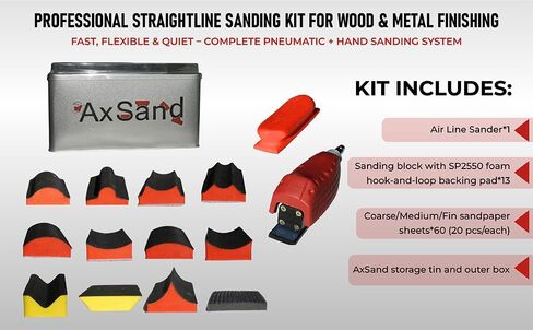 آلة صنفرة الهواء ذات الخط المستقيم + 13 قالب صنفرة محيطي + 60 ورقة صنفرة. وزن خفيف 520 جم، تحكم منخفض في التعب. للأعمال الخشبية والأثاث والإعدادات المعدنية. ضمان لمدة سنة واحدة. in Kuwait