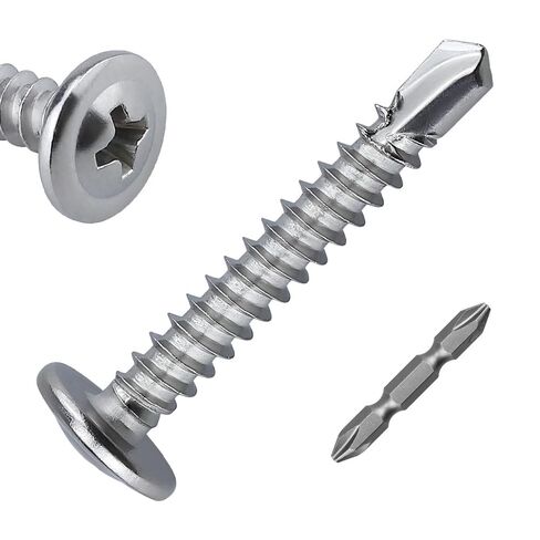 75-Pack #10 x 1-3/4" Sheet Metal Screws, Stainless Steel 410 Truss Head Fast Self Tapping Screws, High Strength Wafer Head Screws, Bit Included in Saudi Arabia