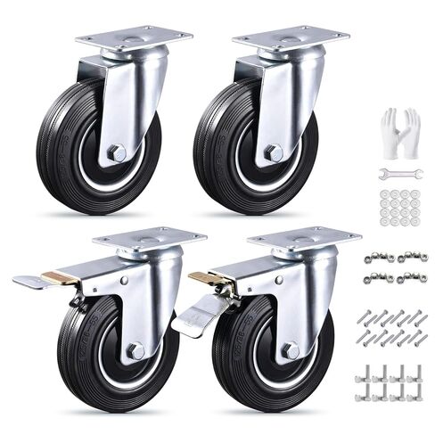 5 Inch Caster Wheels Set of 4 Heavy Duty, 1120 Lbs Dust-Proof Rubber Casters, Locking Swivel Wheels for Workbench, Cart, Furniture & Tool Box (Hardware Kits & Gloves Included) in Kuwait