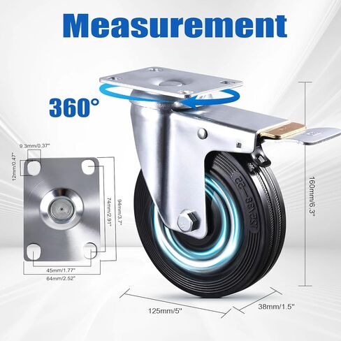 5 Inch Caster Wheels Set of 4 Heavy Duty, 1120 Lbs Dust-Proof Rubber Casters, Locking Swivel Wheels for Workbench, Cart, Furniture & Tool Box (Hardware Kits & Gloves Included) in Kuwait