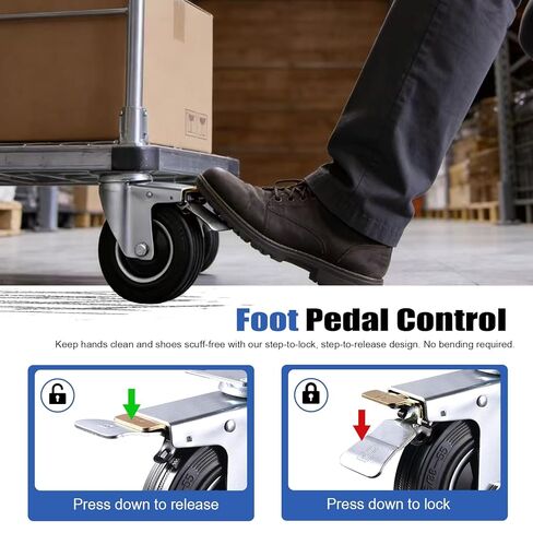 5 Inch Caster Wheels Set of 4 Heavy Duty, 1120 Lbs Dust-Proof Rubber Casters, Locking Swivel Wheels for Workbench, Cart, Furniture & Tool Box (Hardware Kits & Gloves Included) in Kuwait