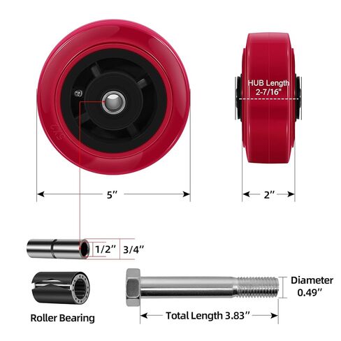 عجلات بديلة مقاس 5 × 2 بوصة، من البولي يوريثين على عجلة أساسية من البولي أوليفين - تجويف 1/2 بوصة، استبدال عجلة شديدة التحمل لعجلات الألواح الصناعية (4 عبوات) in Kuwait