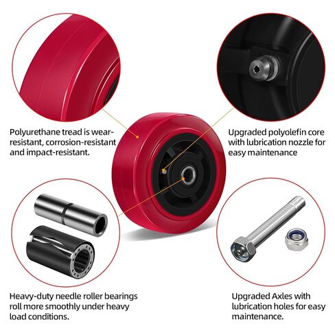 عجلات بديلة مقاس 5 × 2 بوصة، من البولي يوريثين على عجلة أساسية من البولي أوليفين - تجويف 1/2 بوصة، استبدال عجلة شديدة التحمل لعجلات الألواح الصناعية (4 عبوات) in Kuwait