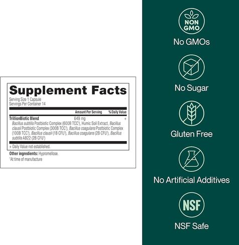 Probiotic Trillion – 1 Trillion CFU with Prebiotics, Probiotics, Parabiotics & Postbiotics – Bacillus Subtilis AB-22 – Gut Health, Immune Support, Glyphosate Detox – 30 Day Supply in Saudi Arabia