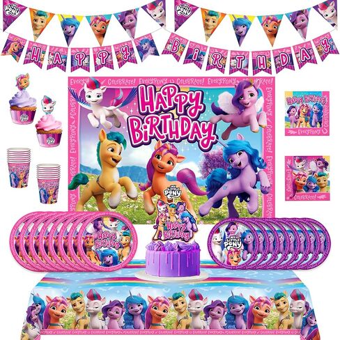 كنوز هدية مرخصة رسميًا من لوازم حفلات أعياد الميلاد ماي ليتل بوني، تخدم 24 ضيفًا، المجموعة النهائية من لوازم حفلات ماي ليتل بوني، ديكورات ماي ليتل بوني، أغطية كعكة ماي ليتل بوني والمزيد in Kuwait