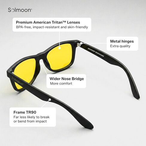 Solmoon - نظارات زرقاء تحجب الضوء - عدسة صفراء لغروب الشمس وعدسة حمراء ليلية عميقة، عدسات American Tritan™ خالية من مادة BPA، تتضمن حقيبتين وقطعة قماش للتنظيف - نظارات بعدسات حمراء للجنسين in Saudi Arabia