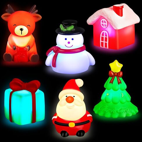 6 Pcs Christmas Light Up Bath Toys, Christmas Theme Flashing Light Bathtub Toys, LED Floating Bath Toy for Toddlers, Baby Shower Toys for Infants Kids, Christmas Birthday Gifts in Kuwait