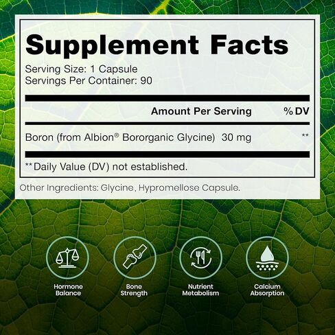 Pure TheraPro Rx Bio Boron, 30mg/Capsule, 90 Capsules, Bororganic Glycine Boron Supplements for Men & Women, Vegan Mineral Supplements for Bones, Cardiovascular Function & Immunity Support in Kuwait