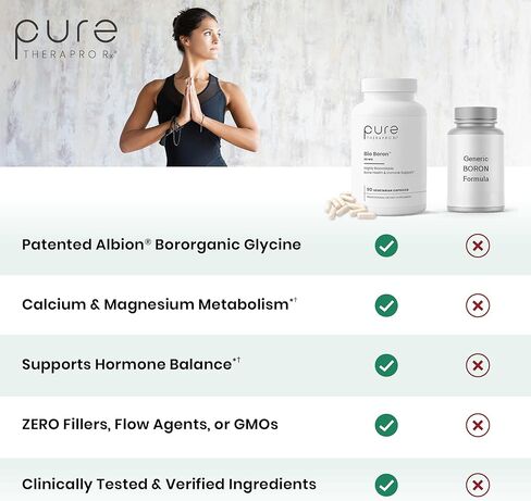 Pure TheraPro Rx Bio Boron, 30mg/Capsule, 90 Capsules, Bororganic Glycine Boron Supplements for Men & Women, Vegan Mineral Supplements for Bones, Cardiovascular Function & Immunity Support in Kuwait