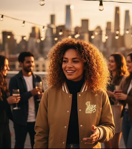 1 سترة Life Varsity - Live Bold، Live Present - طارد للماء، إغلاق بالإطباق، جيب داخلي - حجر دافئ/أبيض in Saudi Arabia