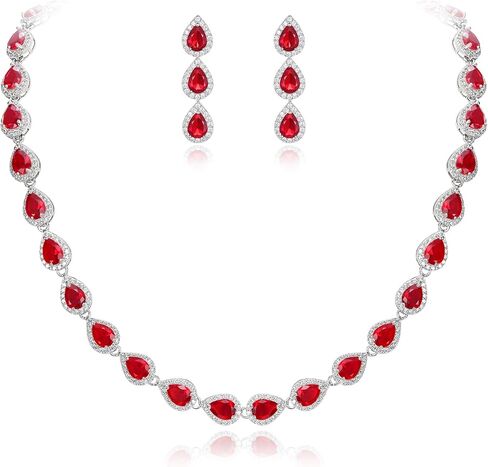EVER FAITH Gorgeous CZ Birthstone Elegant Teardrop Wedding Prom Necklace Earrings Set for Bride Birthday/Mothers Day/Christmas Jewelry Gift for Women in Saudi Arabia