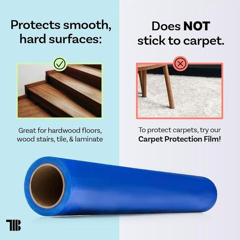 TapeManBlue Floor Protection Film, 36" x 500', Made in USA, Blue Self Adhesive Floor Protector Tape for Moving, Painting and Construction, Temporary Covering to Shield Hardwood, Tile, Hard Surfaces in Saudi Arabia