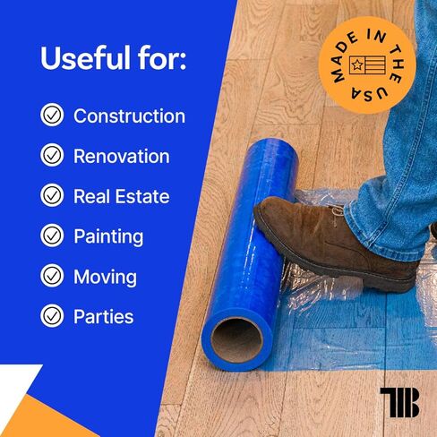 TapeManBlue Floor Protection Film, 36" x 500', Made in USA, Blue Self Adhesive Floor Protector Tape for Moving, Painting and Construction, Temporary Covering to Shield Hardwood, Tile, Hard Surfaces in Saudi Arabia
