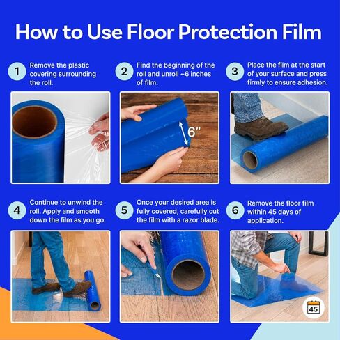 TapeManBlue Floor Protection Film, 36" x 500', Made in USA, Blue Self Adhesive Floor Protector Tape for Moving, Painting and Construction, Temporary Covering to Shield Hardwood, Tile, Hard Surfaces in Saudi Arabia