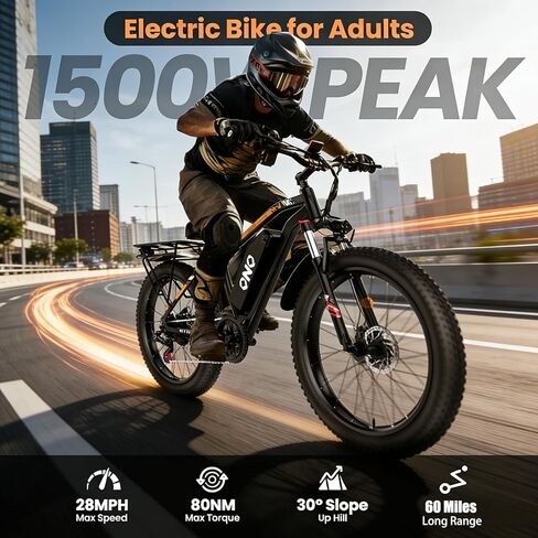 Electric Bike for Adults, 1500W Peak Motor 28MPH, 48V 15AH Removable Battery, 60Miles Range, UL 2849 Certified, 26*4 Fat Tire Ebike Dual Disc Brakes, Shimano 7-Speed for Commute & Outdoor Adventure in Saudi Arabia