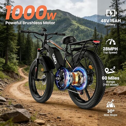 Electric Bike for Adults, 1500W Peak Motor 28MPH, 48V 15AH Removable Battery, 60Miles Range, UL 2849 Certified, 26*4 Fat Tire Ebike Dual Disc Brakes, Shimano 7-Speed for Commute & Outdoor Adventure in Saudi Arabia