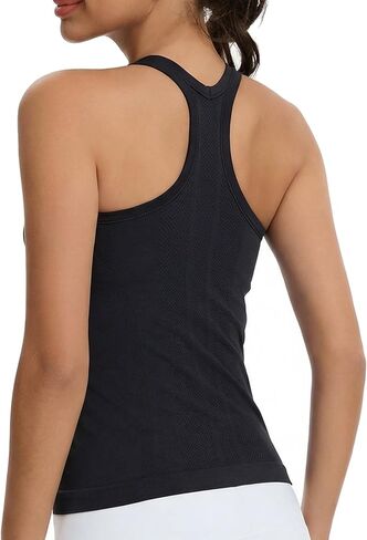 DINNAPE قمصان بدون أكمام للتمرين للنساء، قمصان بدون أكمام بظهر Racerback مع حمالة صدر مدمجة على شكل حرف Y، قمصان رياضية لليوجا والجيم in Kuwait