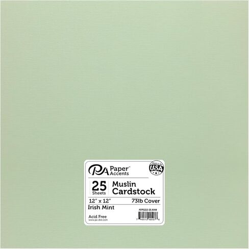 PA Paper Accents Muslin Cardstock 12" x 12" Irish Mint, 73lb colored cardstock paper for card making, scrapbooking, printing, quilling and crafts, 25 piece pack in Saudi Arabia