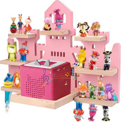 Tonie Shelf for Tonies Box Set - Tonie Storage for Tonie Box & Tonies Figures & Charging Station ، رف عائم خشبي مغناطيسي لـ Toniebox و 15-33 Tonies ، رف محمولة على الحائط ، شكل القلعة in Kuwait
